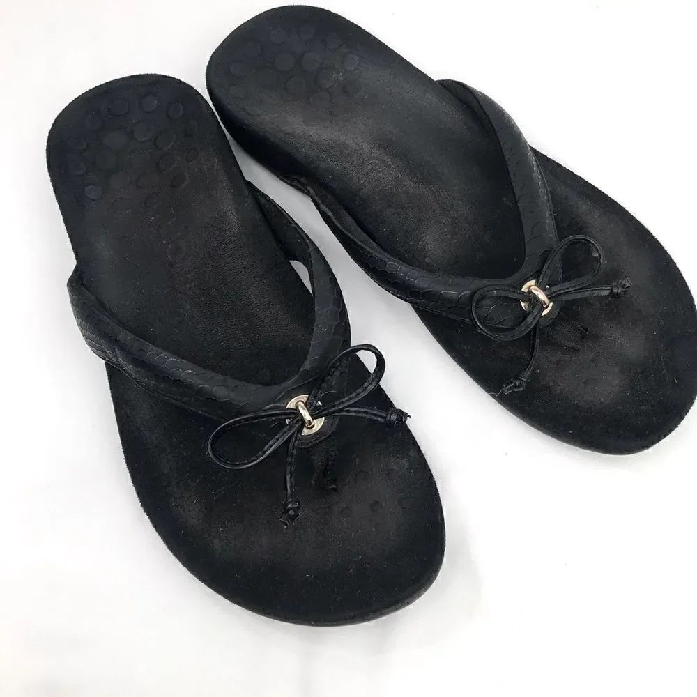 Vionic BELLA II Black Toe Post Thing Orthaheel Orthotic Flip Flop Sandals